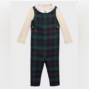 Polo Ralph Lauren Boy's Plaid-Print Wool Overall W/ Bodysuit Size 12M